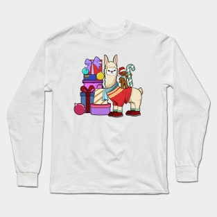 With gingerbread man - llama Christmas Long Sleeve T-Shirt